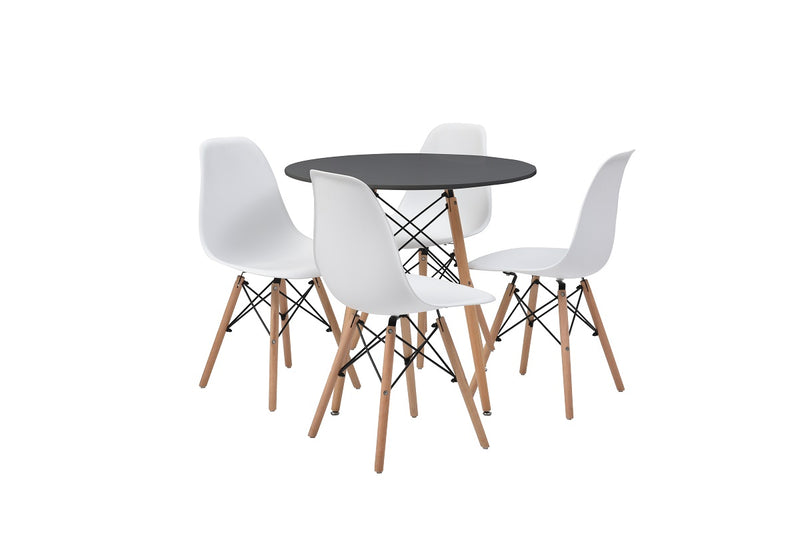 Mesa de comedor redonda con 4 sillas Sorum - Negro y blanco