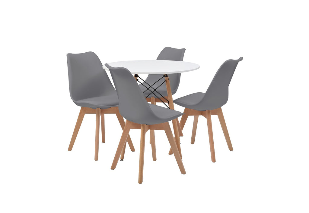 Mesa de comedor redonda con 4 sillas Trogstad - Blanco y gris