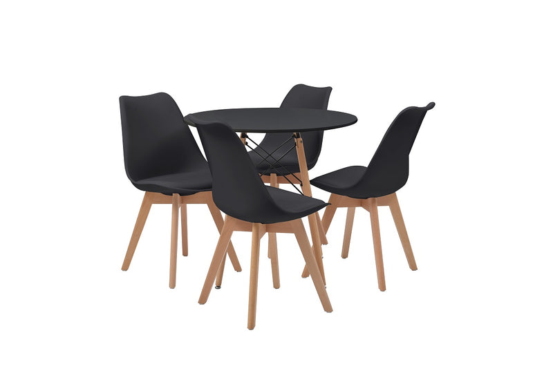 Mesa de comedor redonda con 4 sillas Trogstad - Negro