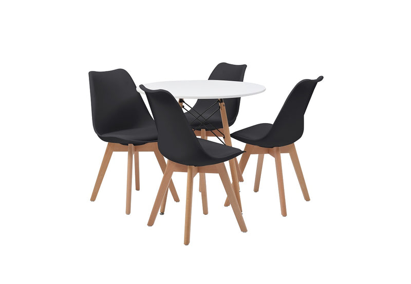 Mesa de comedor redonda con 4 sillas Trogstad - Blanco y negro