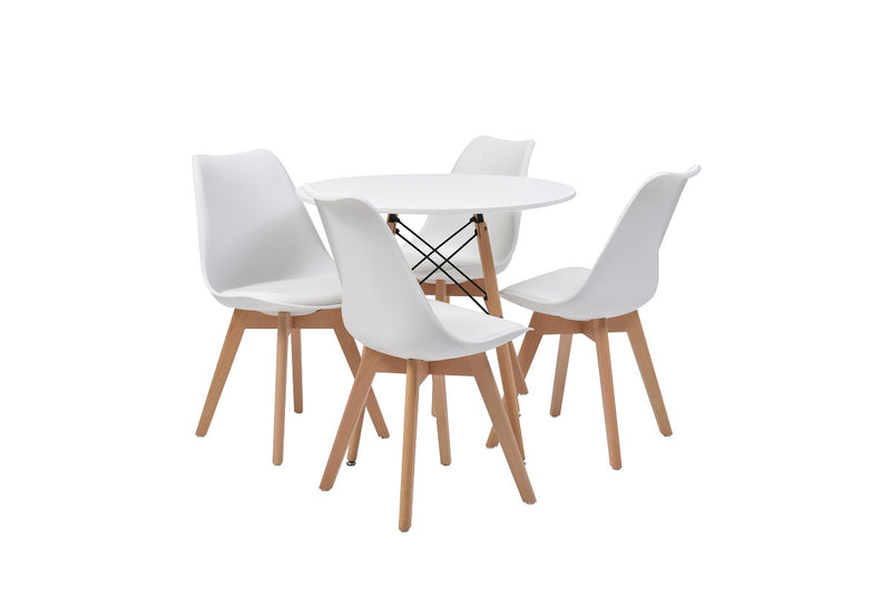 Mesa de comedor redonda con 4 sillas Trogstad - Blanco