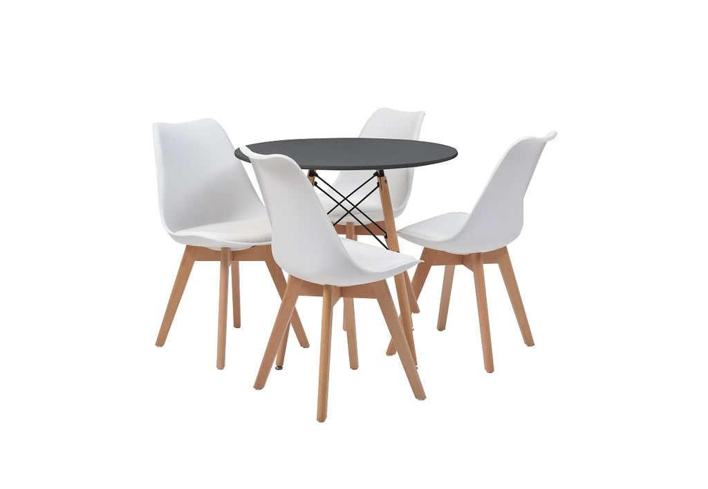 Mesa de comedor redonda con 4 sillas Trogstad - Negro y blanco