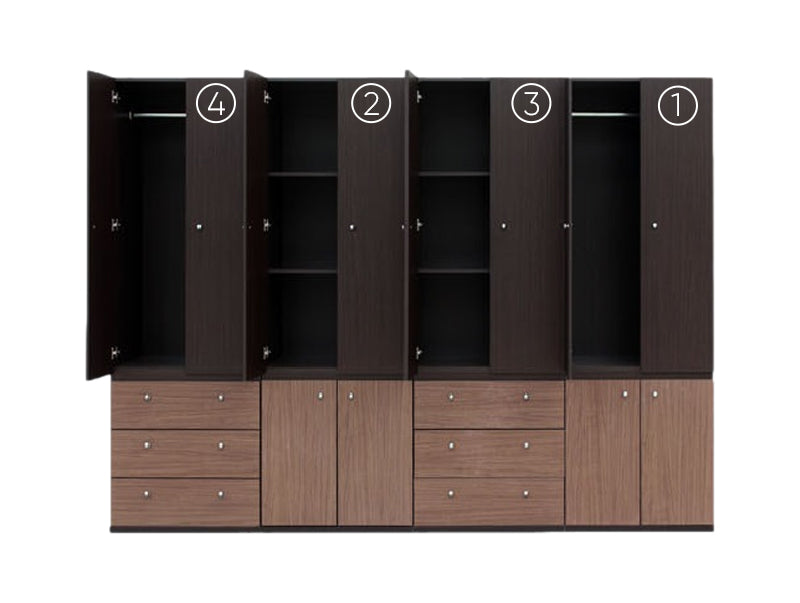 Ropero Modelo Elite 4 (2 Puertas con Entrepaños y 3 Cajones) - Chocolate con Nogal