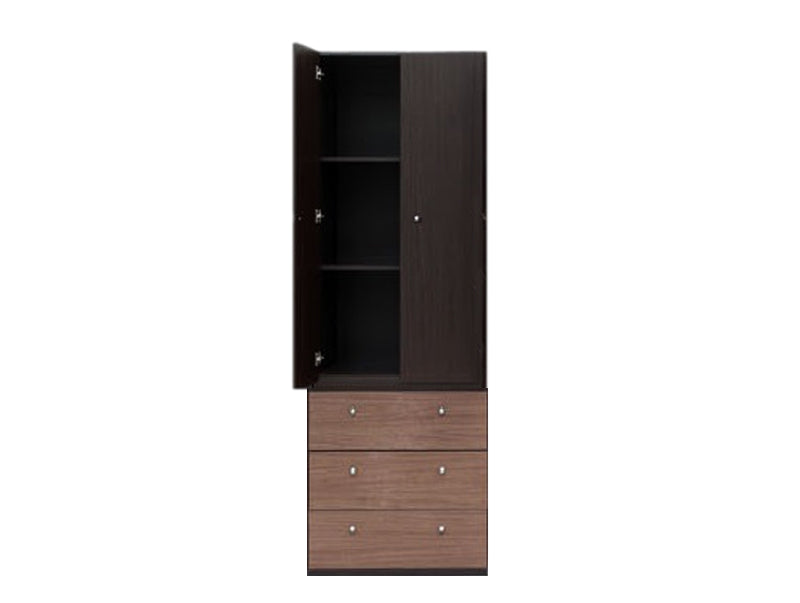Ropero Modelo Elite 4 (2 Puertas con Entrepaños y 3 Cajones) - Chocolate con Nogal