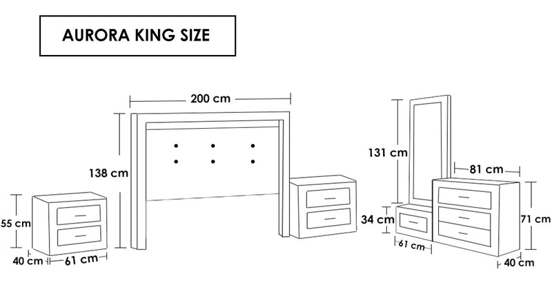 Recamara Aurora King Size 5 piezas - Gris