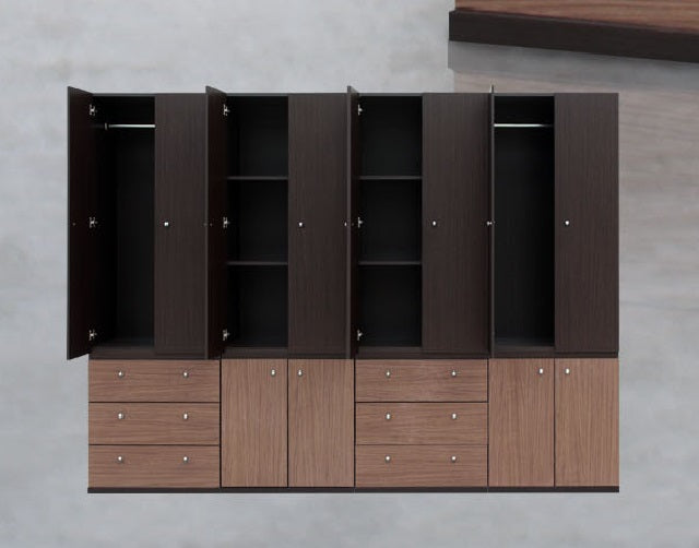 Ropero Modelo Elite 4 (2 Puertas con Entrepaños y 3 Cajones) - Chocolate con Nogal