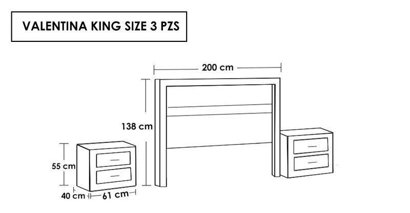 Recámara Valentina King Size 3 piezas - Gris