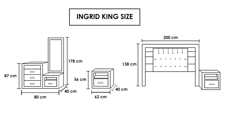Recamara Ingrid King Size 5 Piezas - Gris